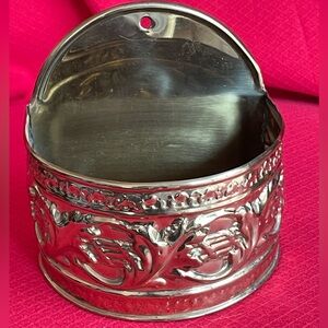 Vintage Brass Repousse’ Wall Pocket. Handcrafted in the 1920’s. Leaf Motif.